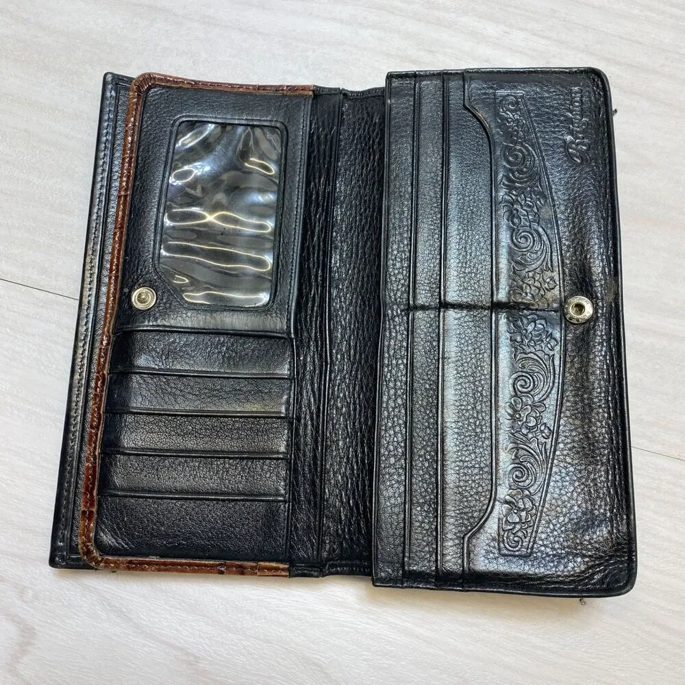 Vintage Brighton Two Toned Brown Black Leather‎ Wallet Billfold Trifold